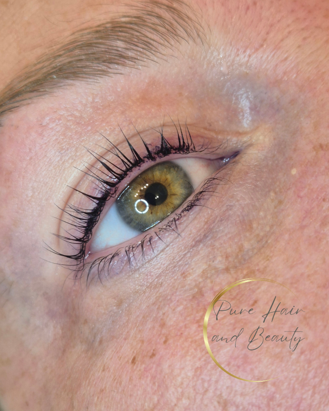 Close-up lash and brow treatment result at Pure Hair & Beauty